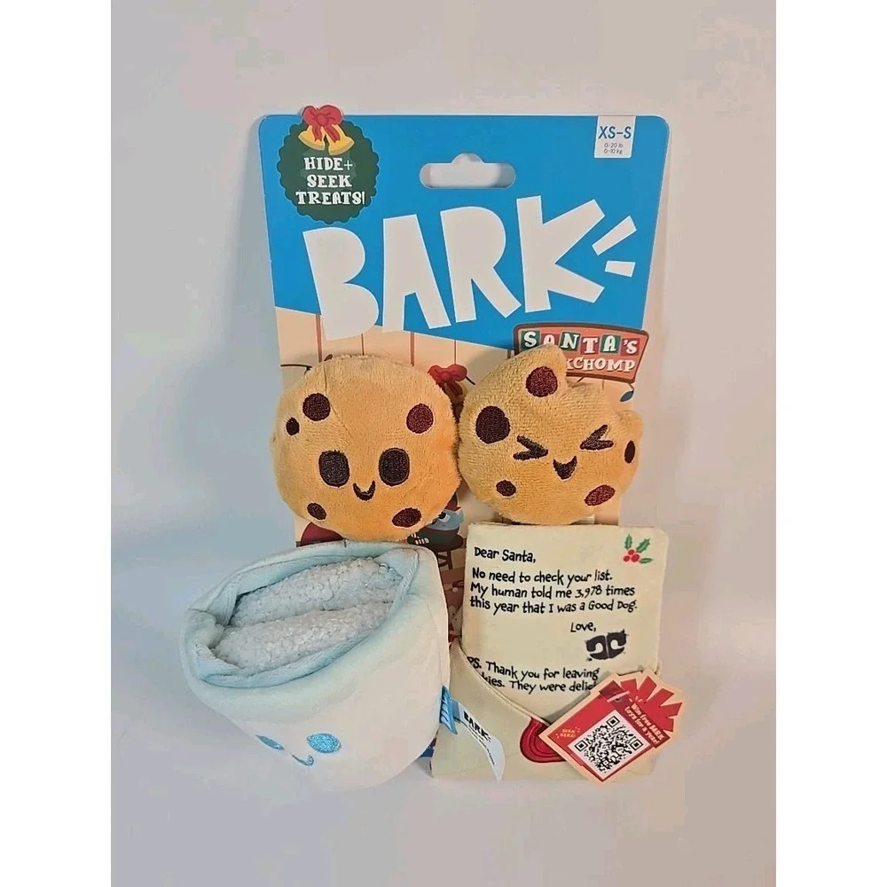Bark Santa's Workchomp Toy 4 Pc XS-S 0-20 lbs Dogs Treat Crinkle Squeak